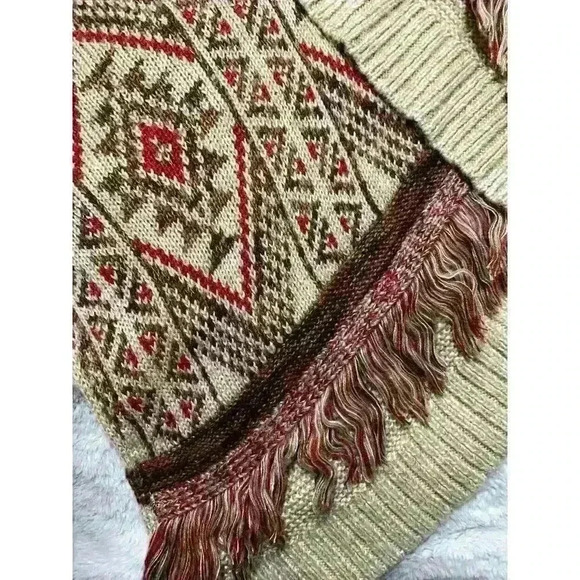 Lucky Cardigan Aztec Southwestern Fringe Asymetrical Open Sweater Womens  Large - Picture 8 of 11